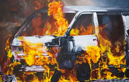Van on fire